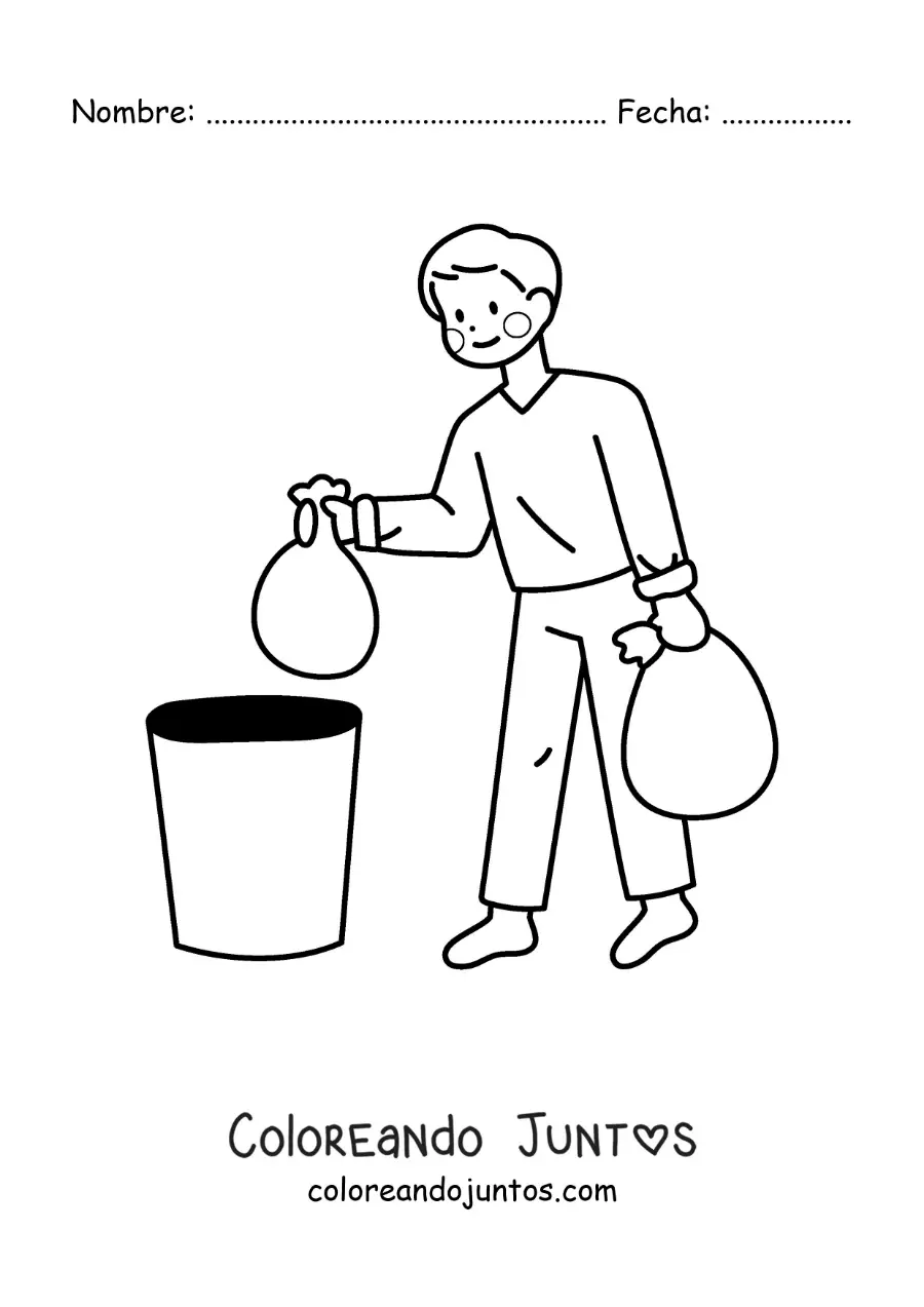 Imagen para colorear de un hombre sacando la basura en el hogar