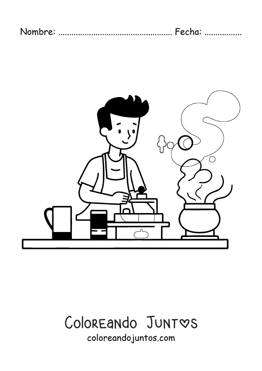 Imagen para colorear de un hombre cocinando en casa