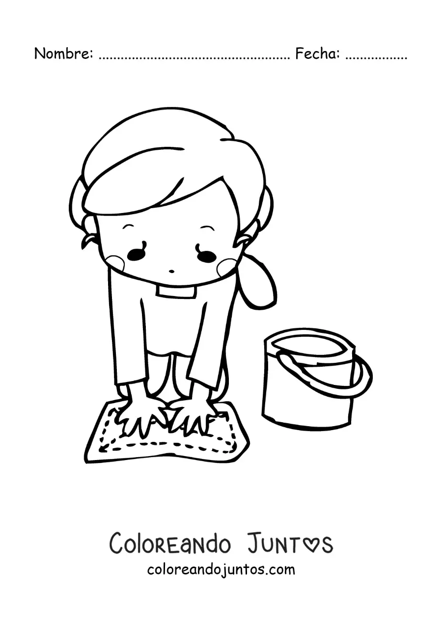 Imagen para colorear de una mujer limpiando el piso
