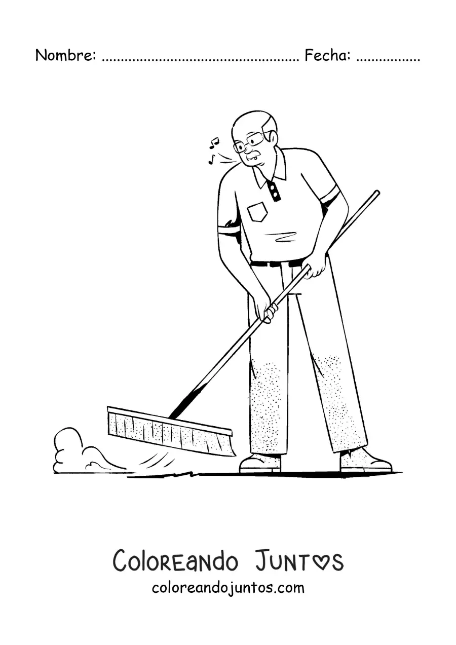 Imagen para colorear de un abuelo barriendo el piso en casa