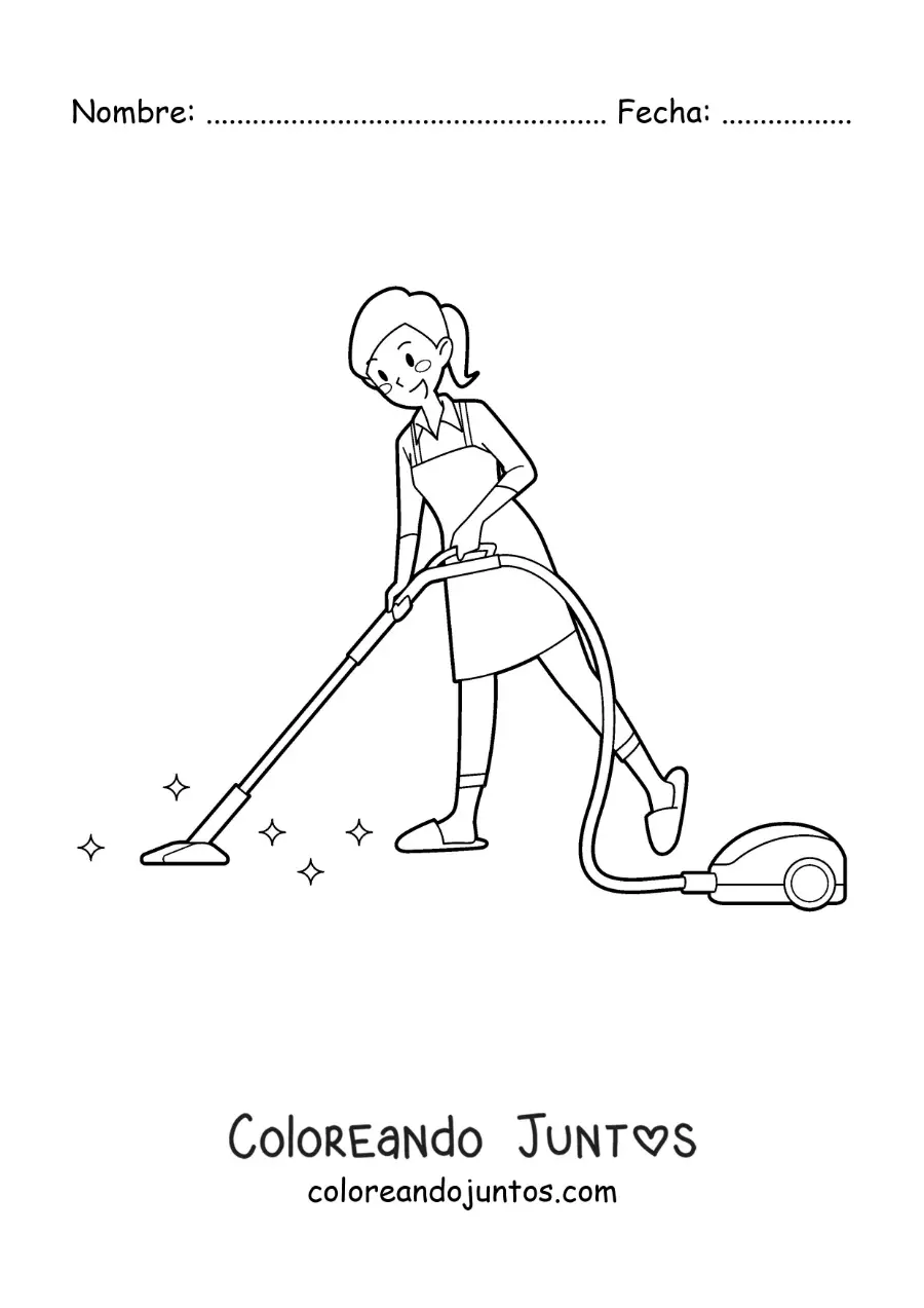 Imagen para colorear de una ama de casa limpiando el piso con la aspiradora