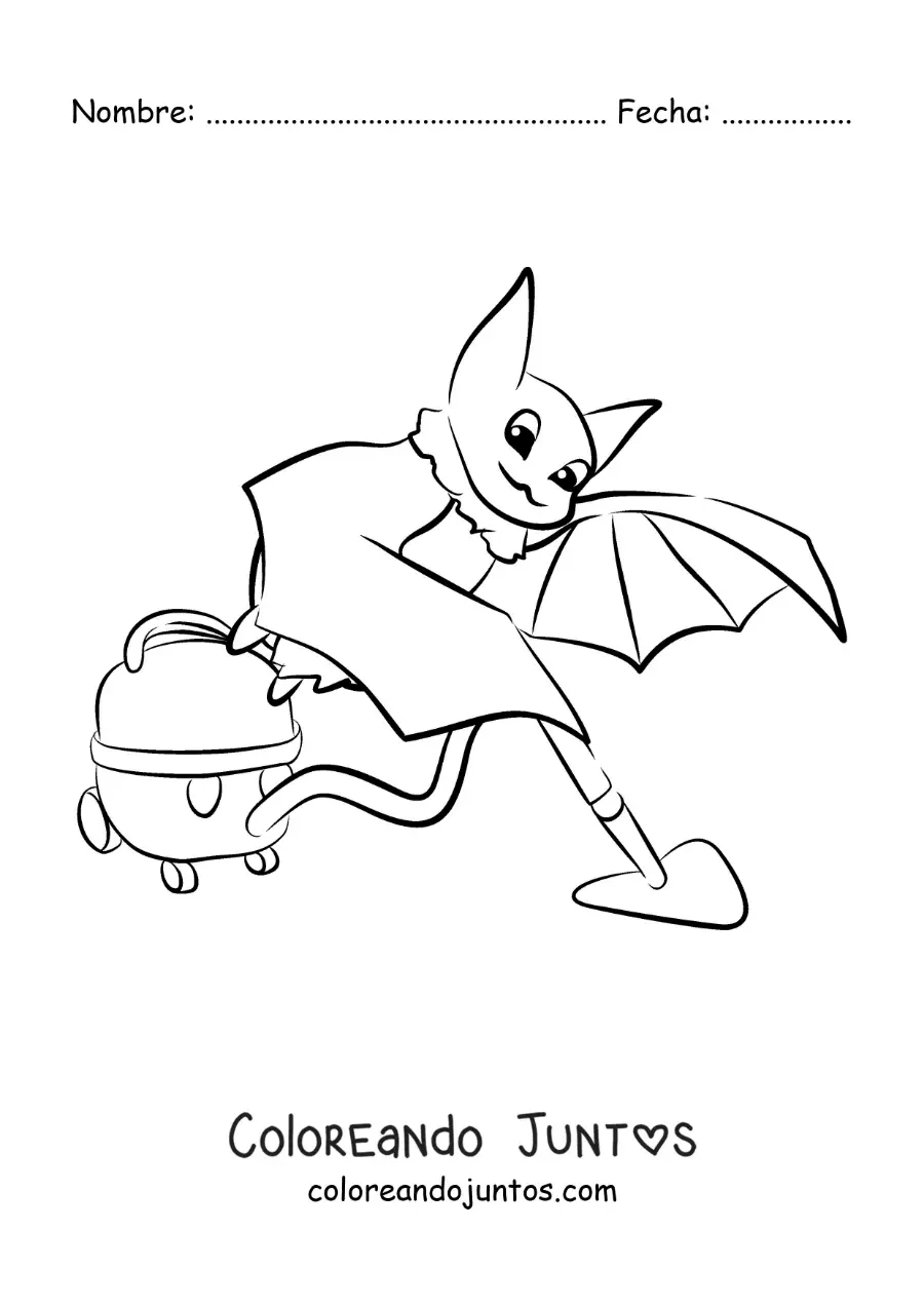 Imagen para colorear de un murciélago animado aspirando el piso