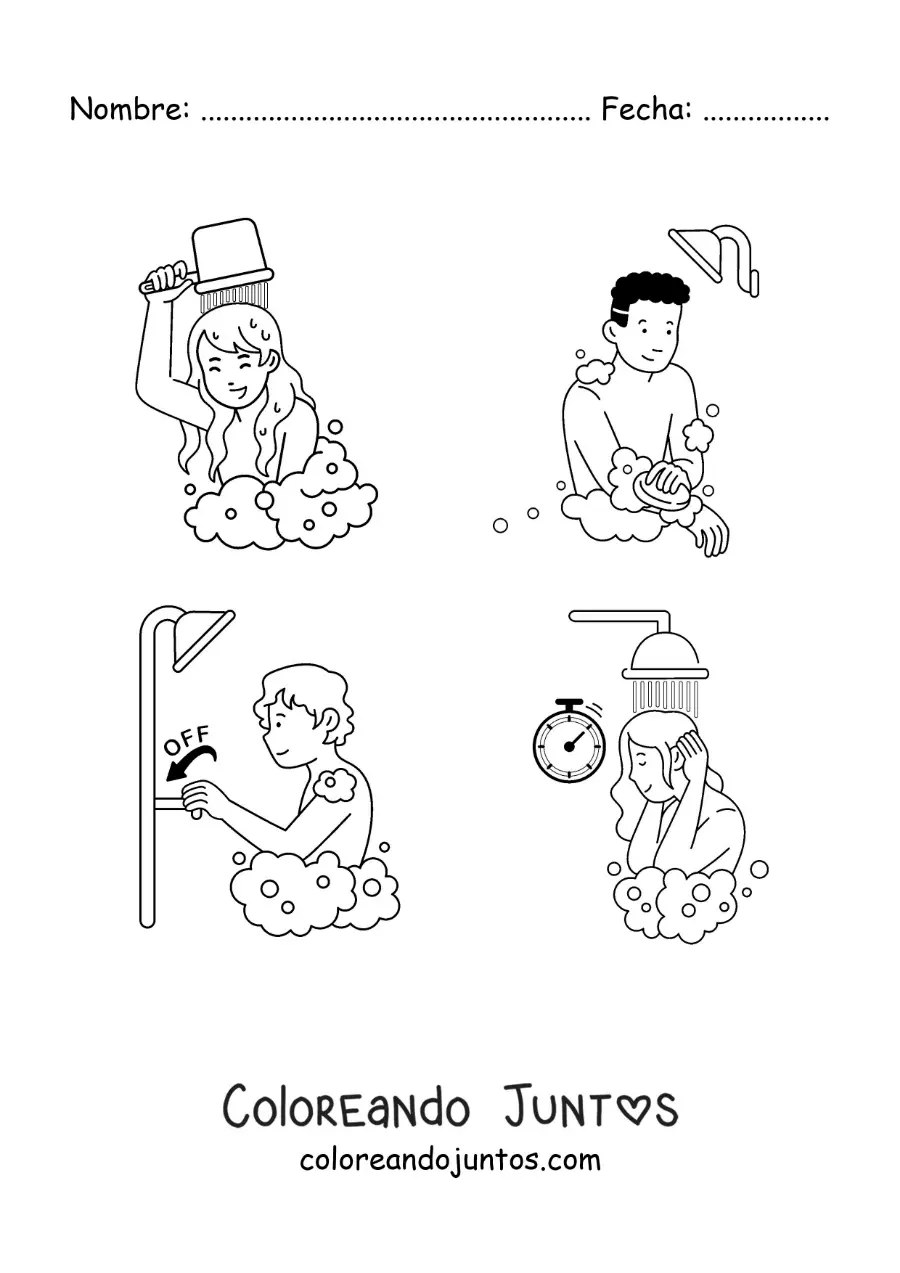 Imagen para colorear de personas tomando una ducha