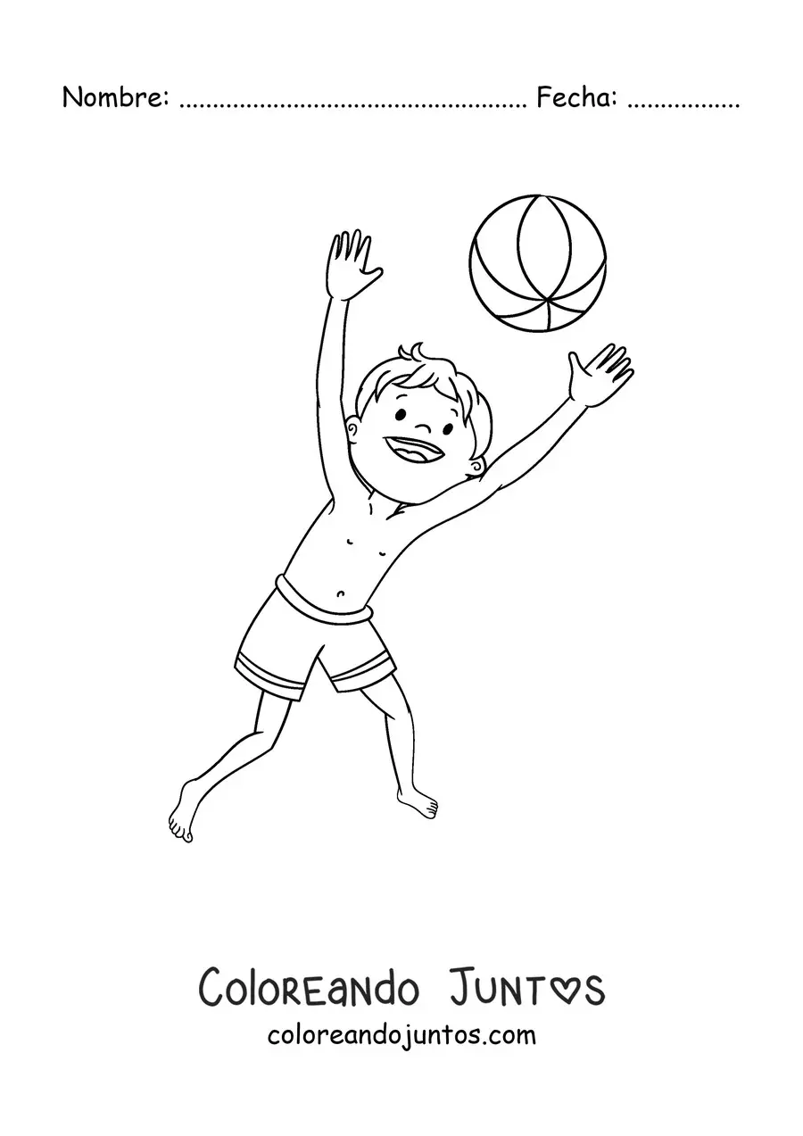 Imagen para colorear de un niño jugando con una pelota de playa