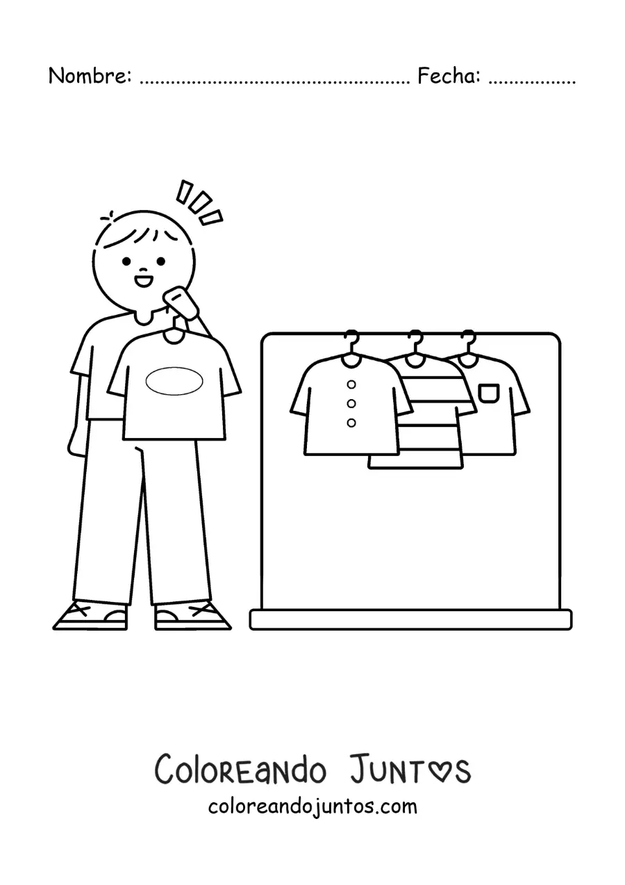 Imagen para colorear de un niño eligiendo una camisa de su armario