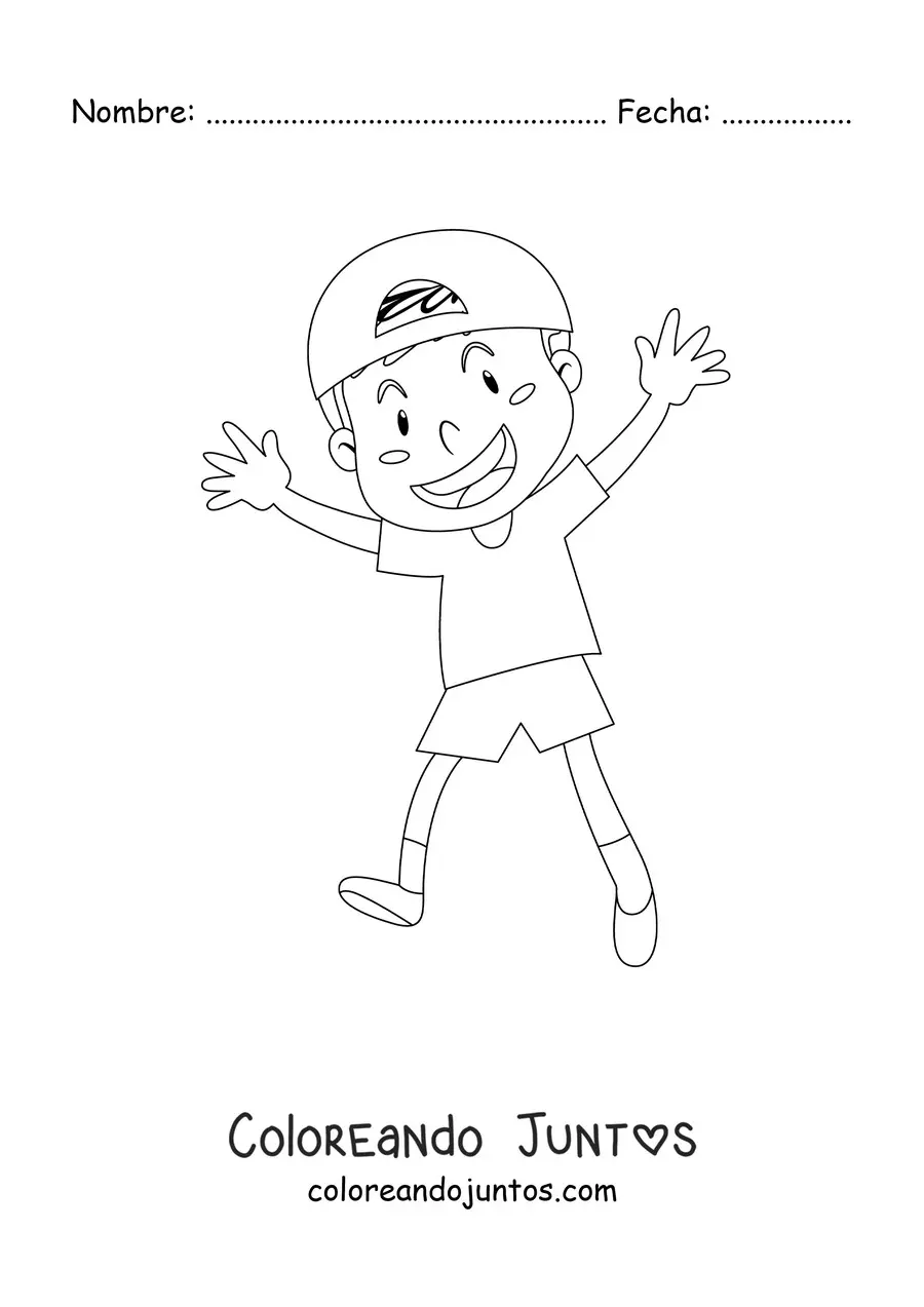 Imagen para colorear de un niño saltando alegre