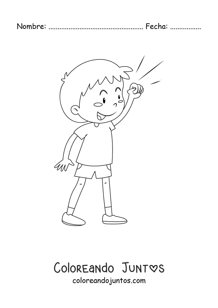 Imagen para colorear de un niño alegre celebrando levantando el puño