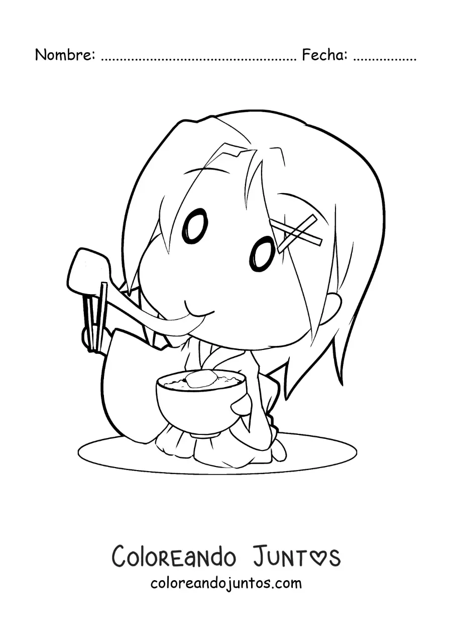 Imagen para colorear de una niña japonesa comiendo