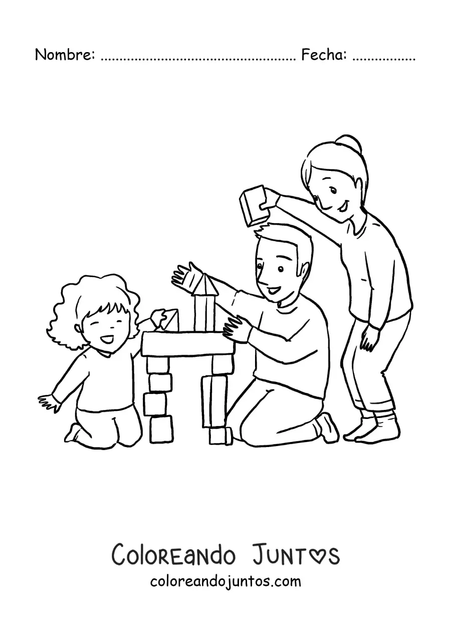 Imagen para colorear de una niña jugando con sus padres
