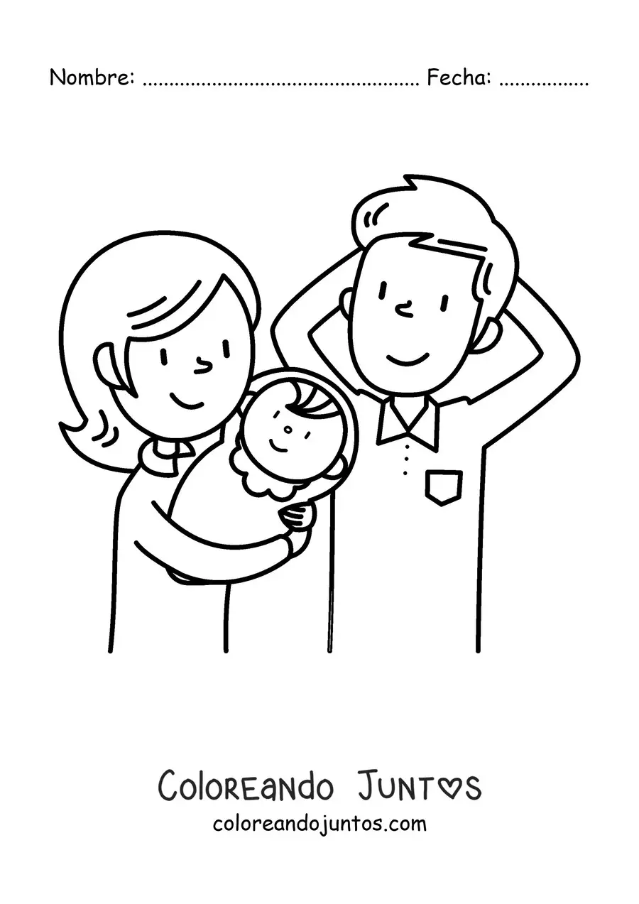 Imagen para colorear de una familia nuclear con un bebé