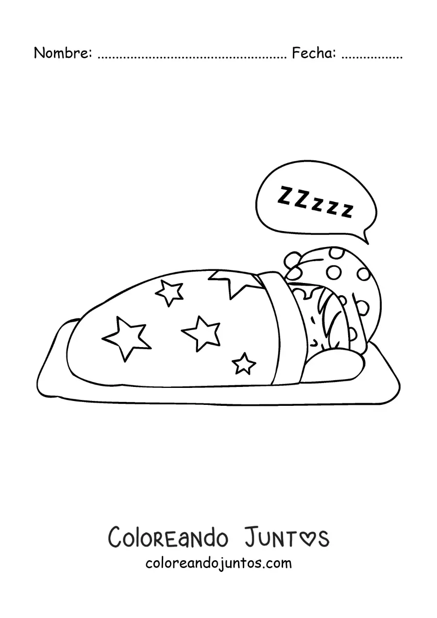 Imagen para colorear de un niño en pijama durmiendo en su cama
