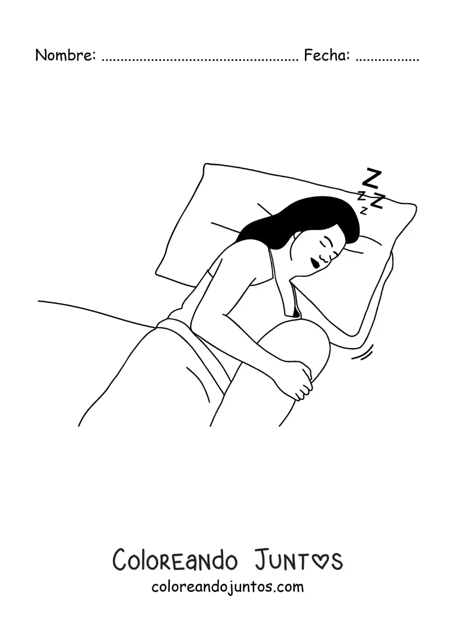 Imagen para colorear de una mujer dormida en la cama