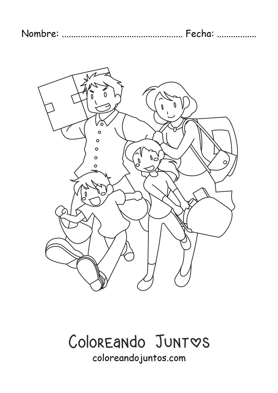 Imagen para colorear de una familia haciendo compras