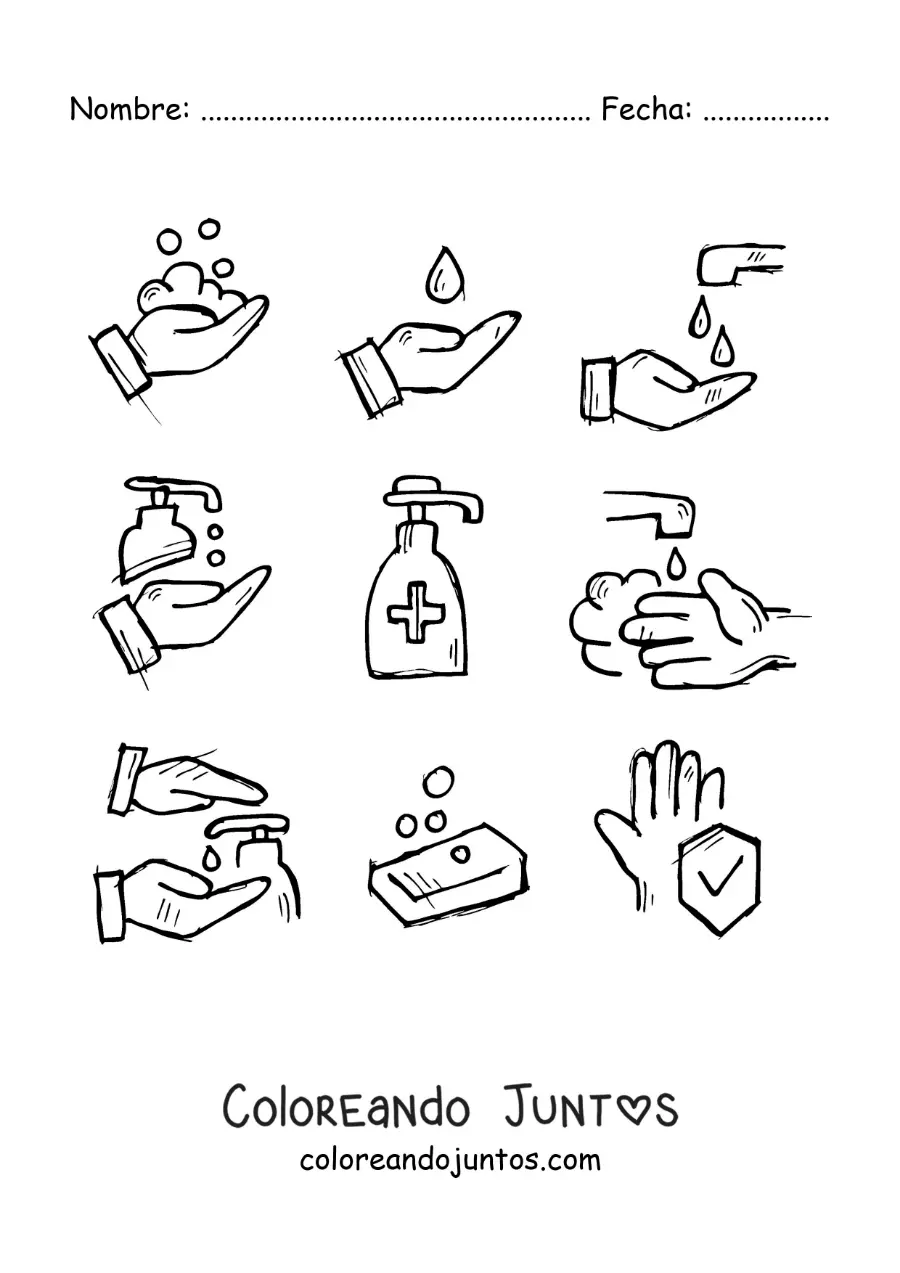 Imagen para colorear de símbolos de lavarse las manos