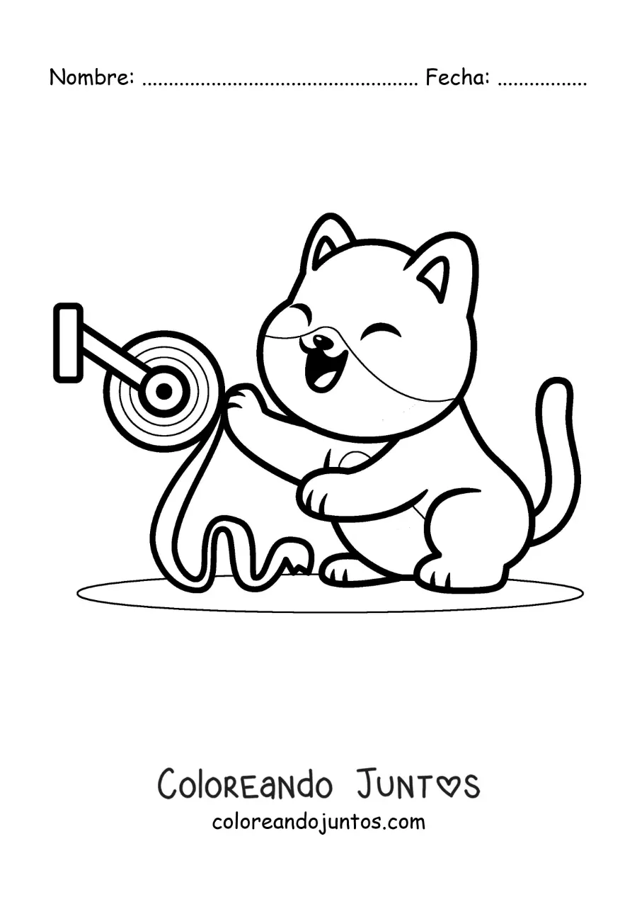 Imagen para colorear de un gato animado jugando con el papel higiénico
