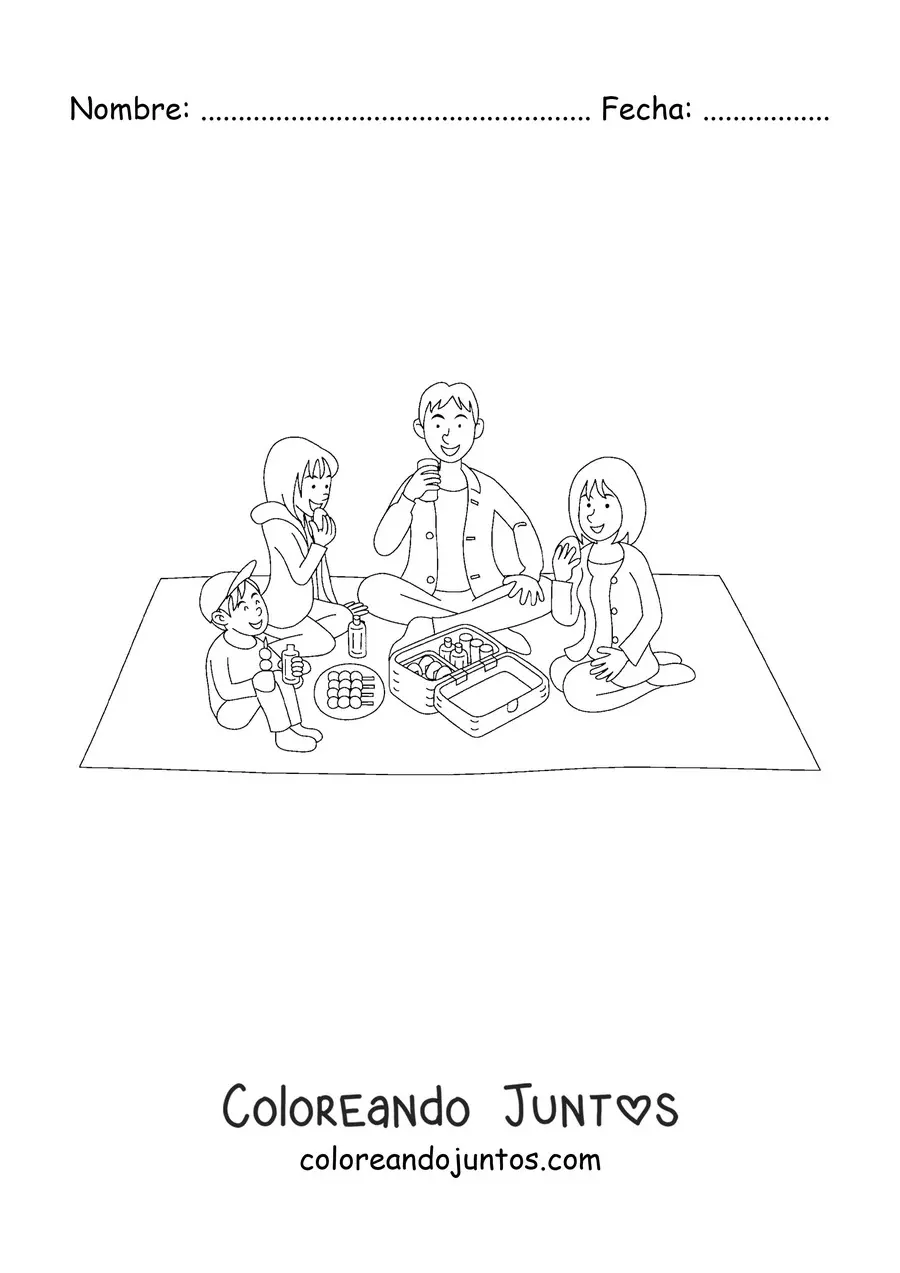 Imagen para colorear de un picnic en familia