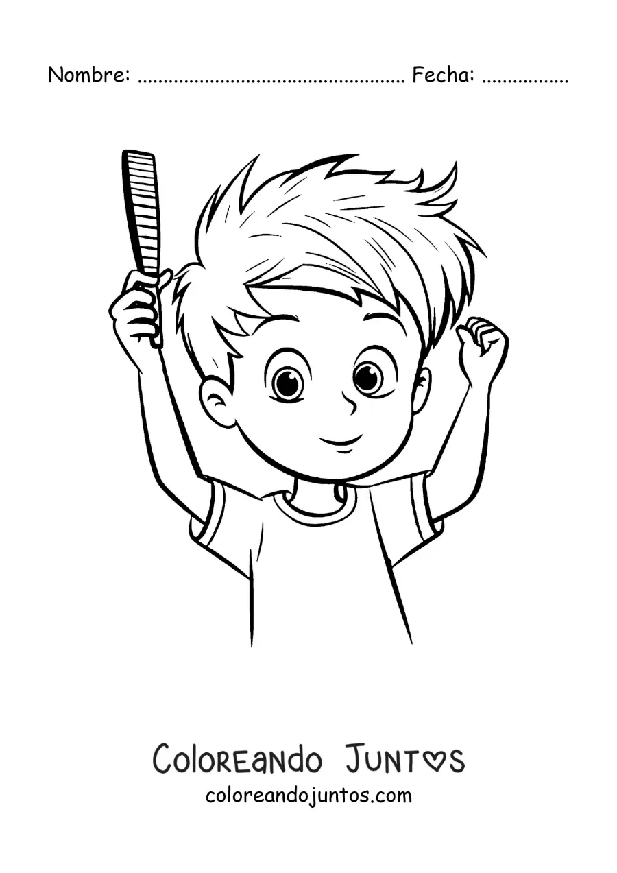 Imagen para colorear de un niño peinándose con un peine