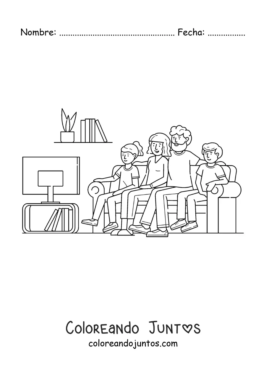 Imagen para colorear de una familia viendo la televisión en casa