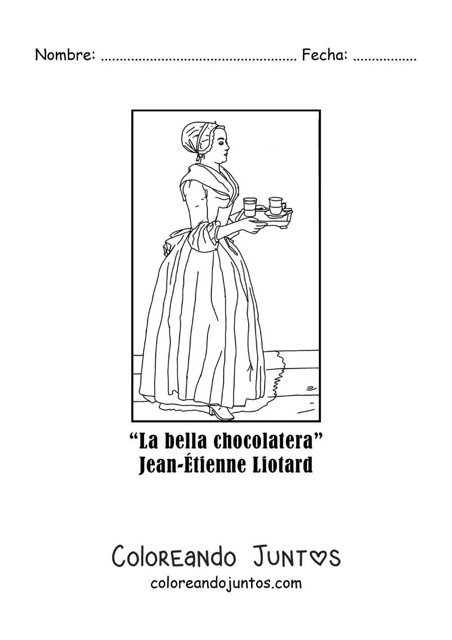 Imagen para colorear de La bella chocolatera de Jean-Étienne Liotard