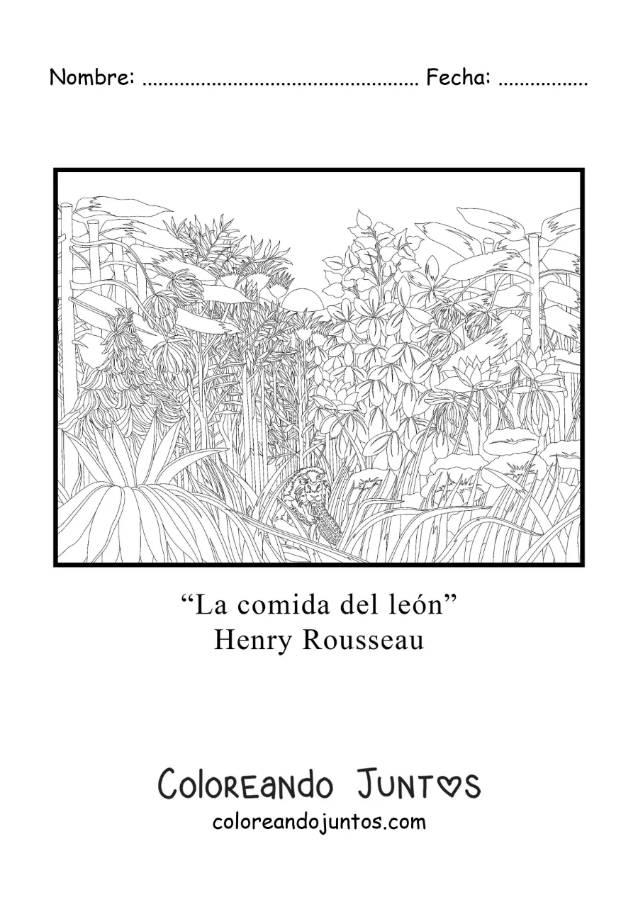 Imagen para colorear de La Comida del león de Henri Rousseau