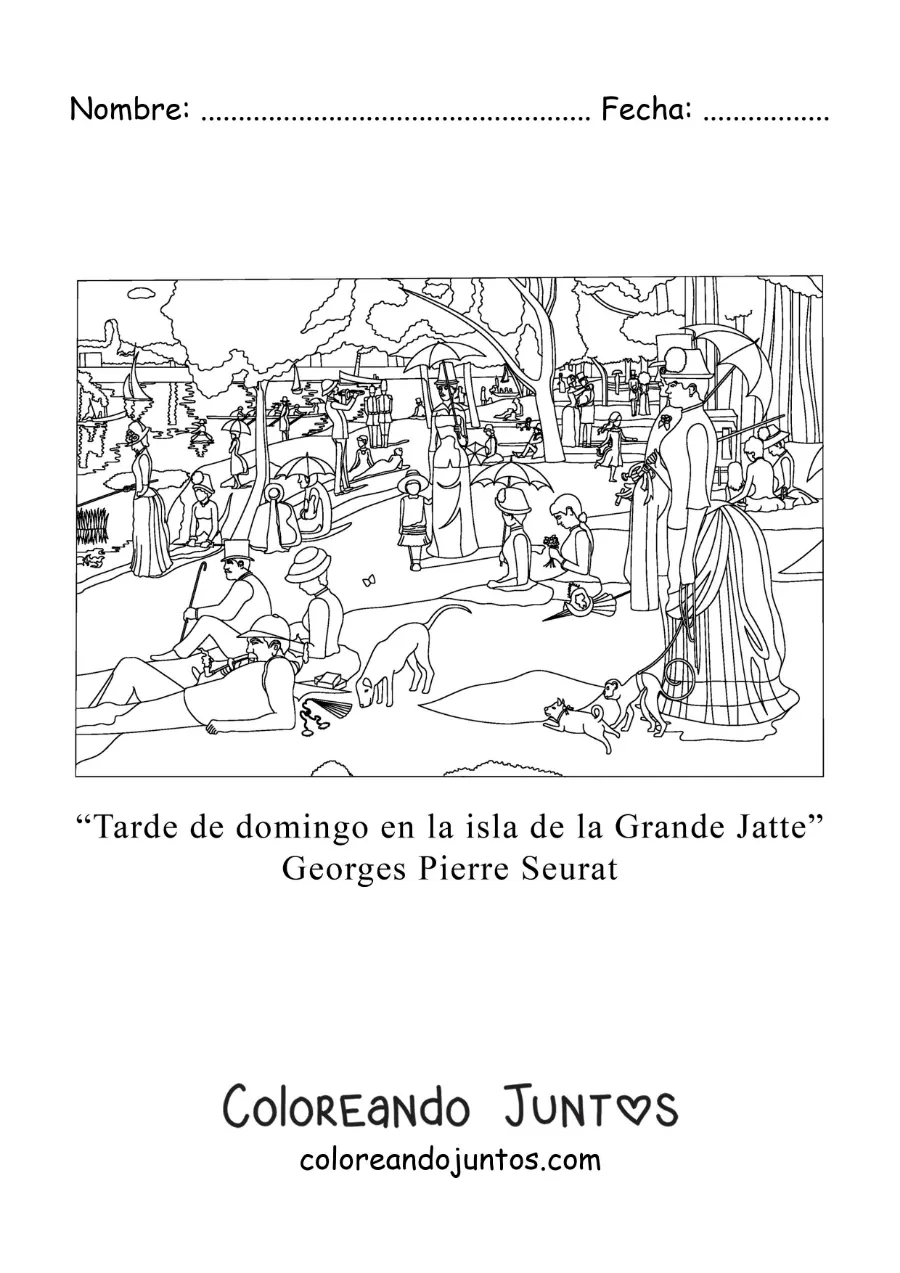 Imagen para colorear de Tarde de domingo en la isla de la Grande Jatte de Georges Pierre Seurat