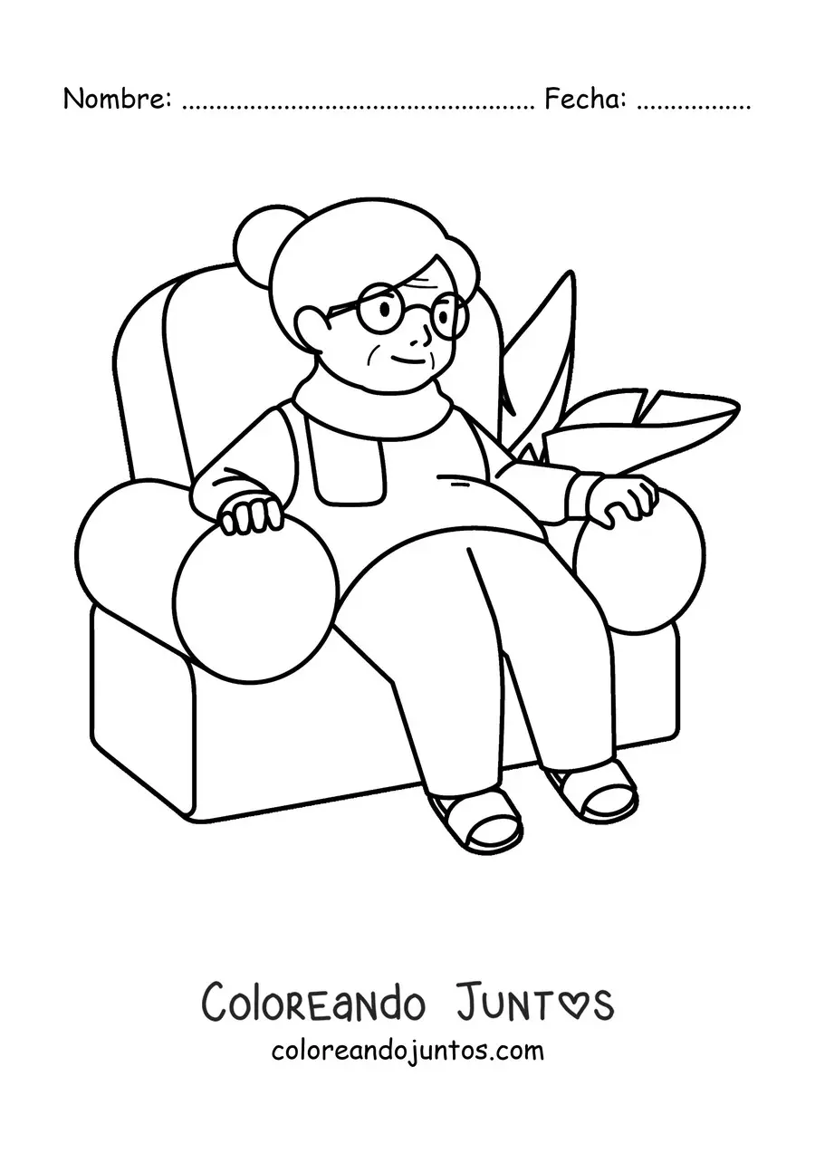 Imagen para colorear de una abuela sentada en un sillón
