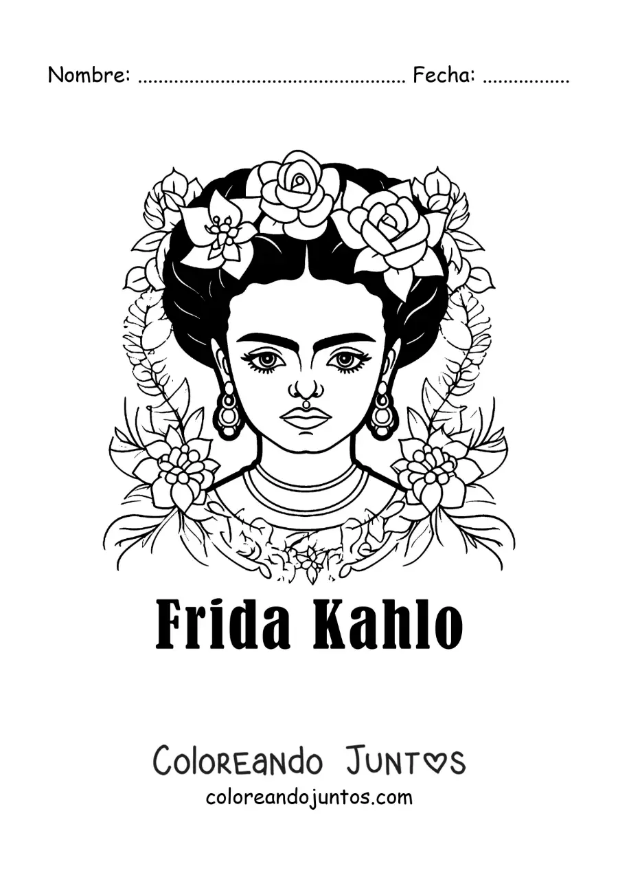 Imagen para colorear de una caricatura de frida kahlo