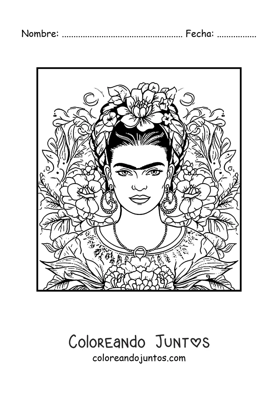 Imagen para colorear de la artista frida kahlo