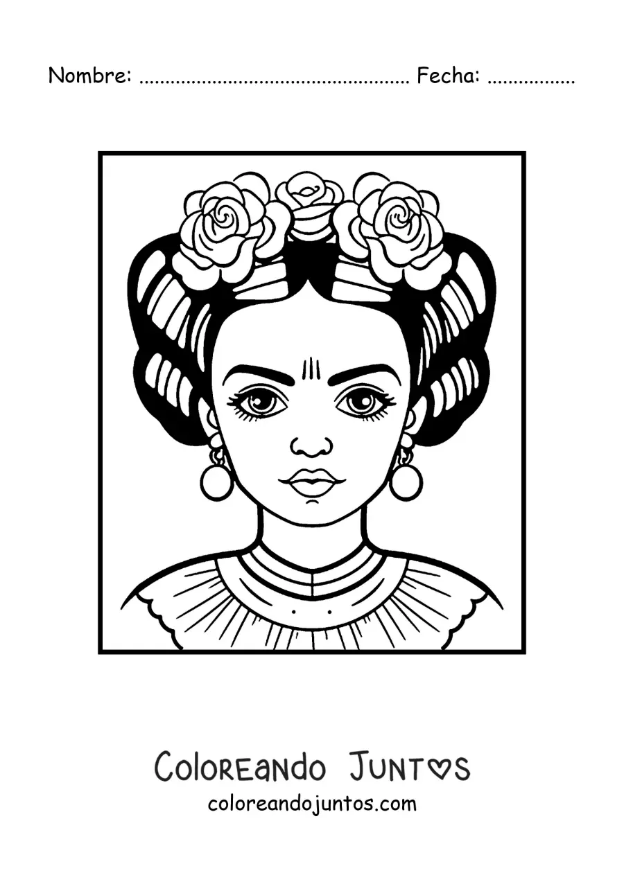 Imagen para colorear de un dibujo de frida kahlo fácil