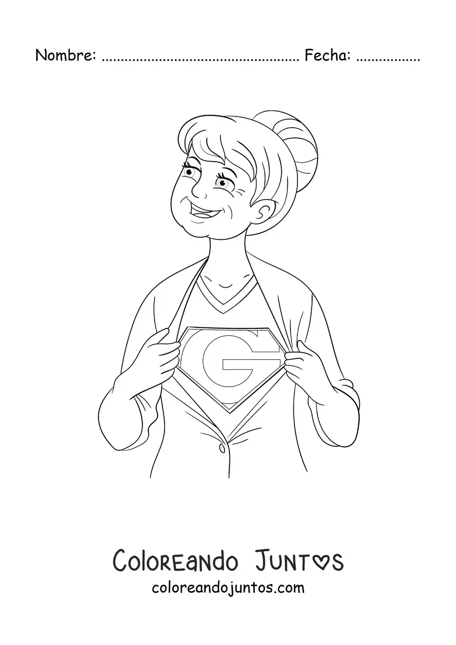 Imagen para colorear de una abuela con traje de superheroína