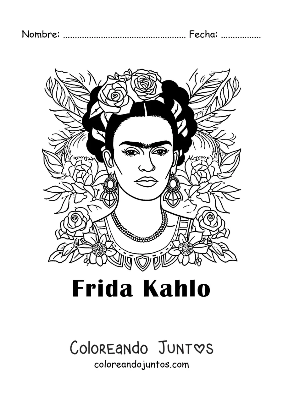 Imagen para colorear de un cuadro de frida kahlo