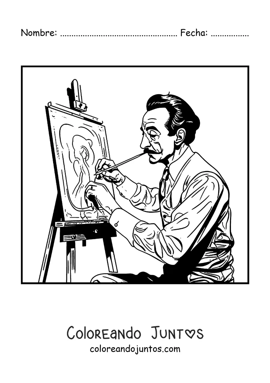 Imagen para colorear de salvador dalí pintando un cuadro