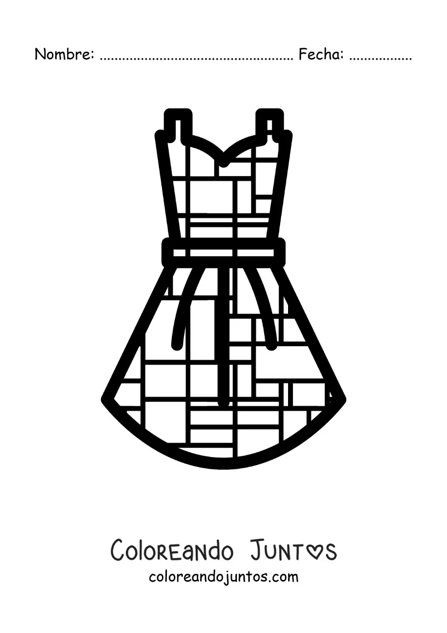 Imagen para colorear de diseño de vestido al estilo de Mondrian