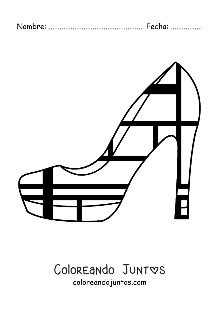 Imagen para colorear de diseño de zapato al estilo de Mondrian