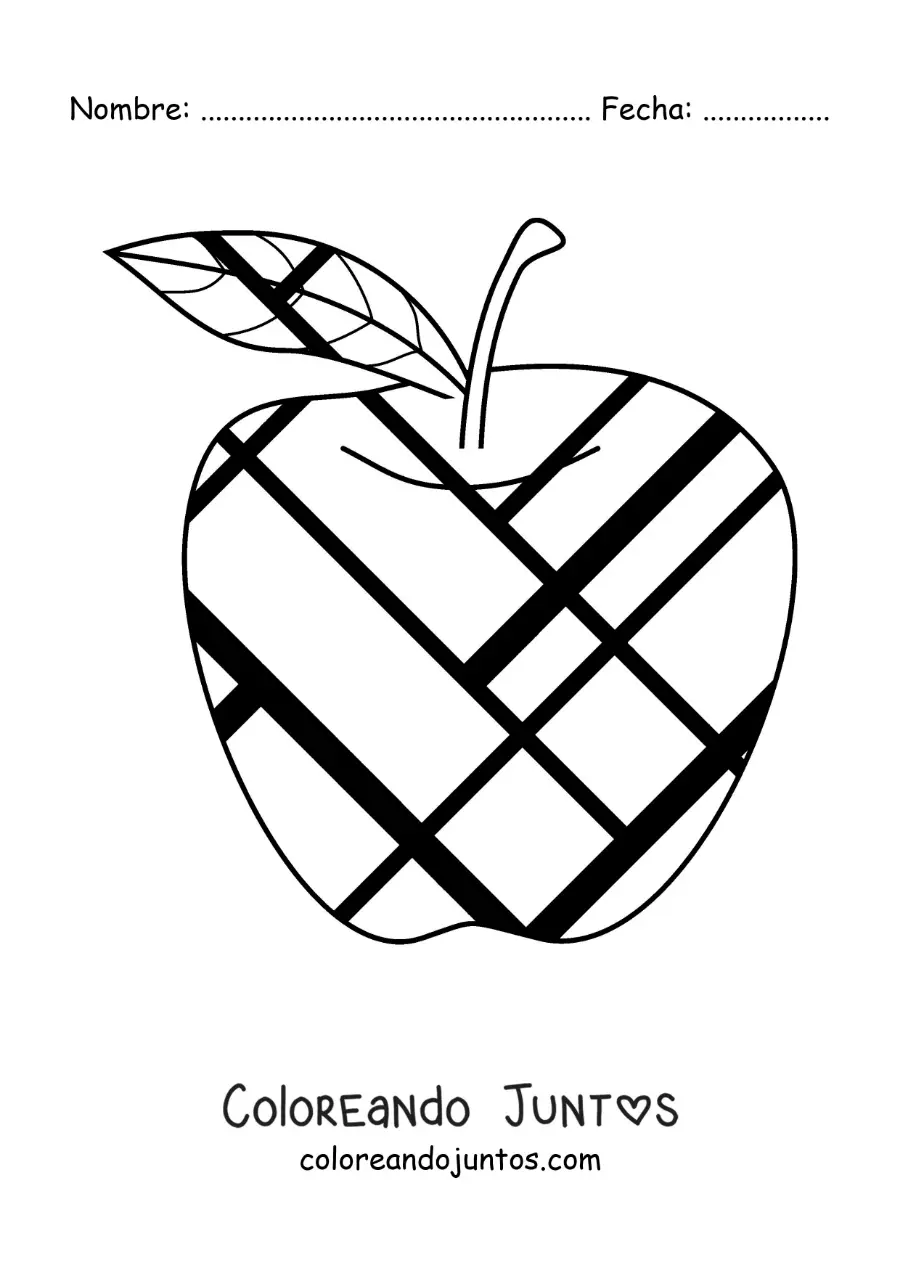 Imagen para colorear de manzana con figuras al estilo de Mondrian