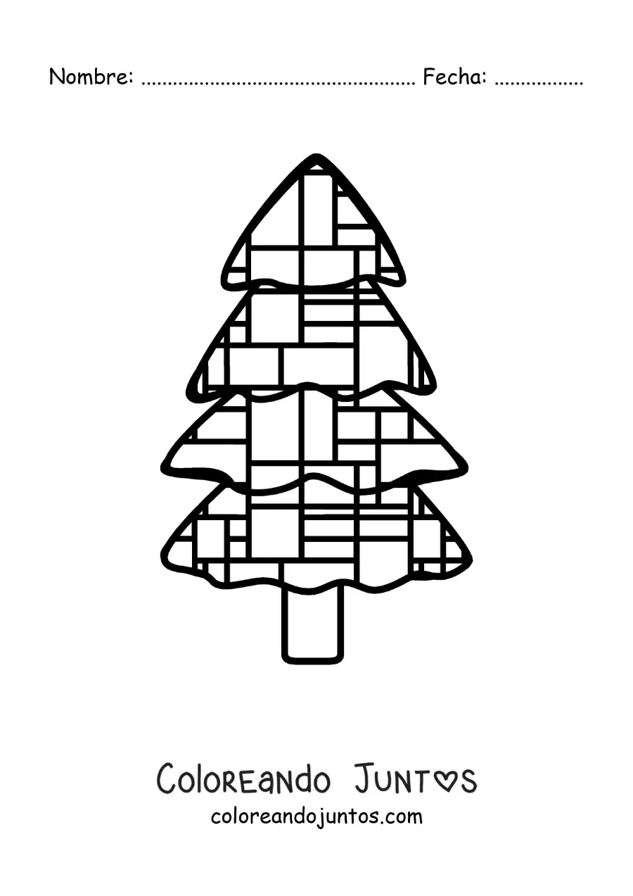 Imagen para colorear de árbol al estilo de Piet Mondrian para niños