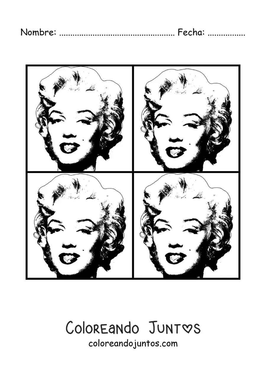 Imagen para colorear de díptico de Marilyn de Andy Warhol