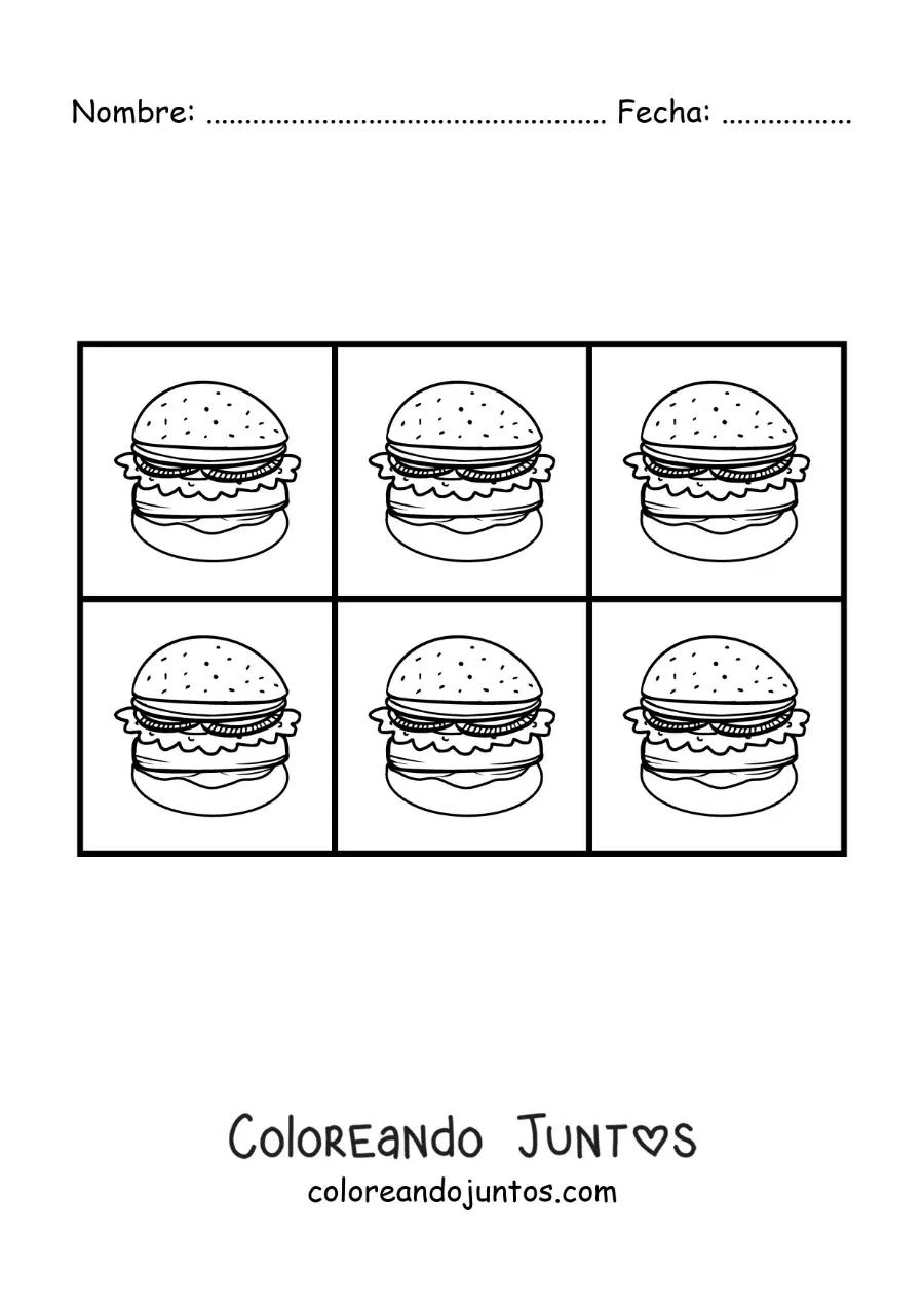 Imagen para colorear de hamburguesas al estilo pop art de Andy Warhol
