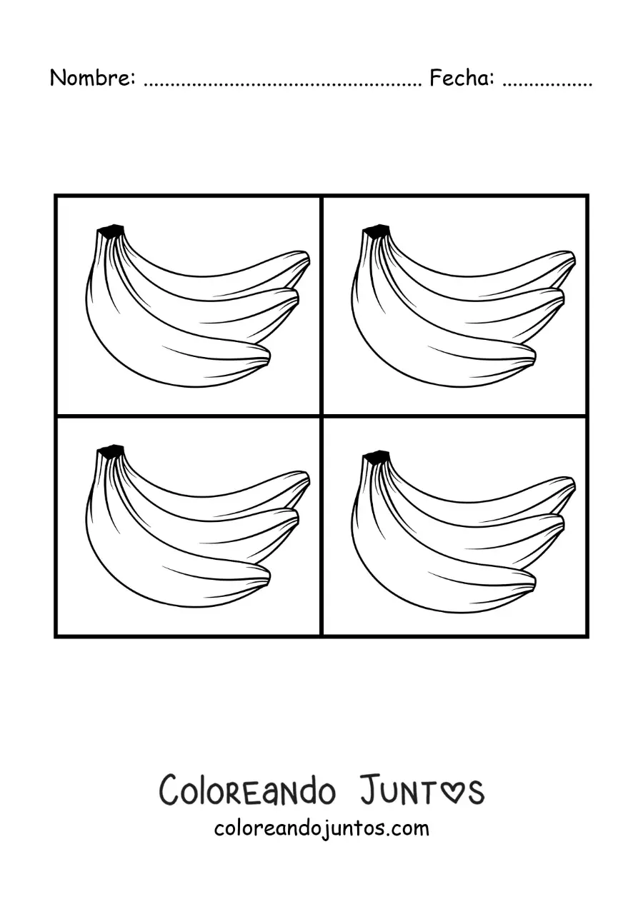 Imagen para colorear de una caricatura de bananas al estilo de Andy Warhol