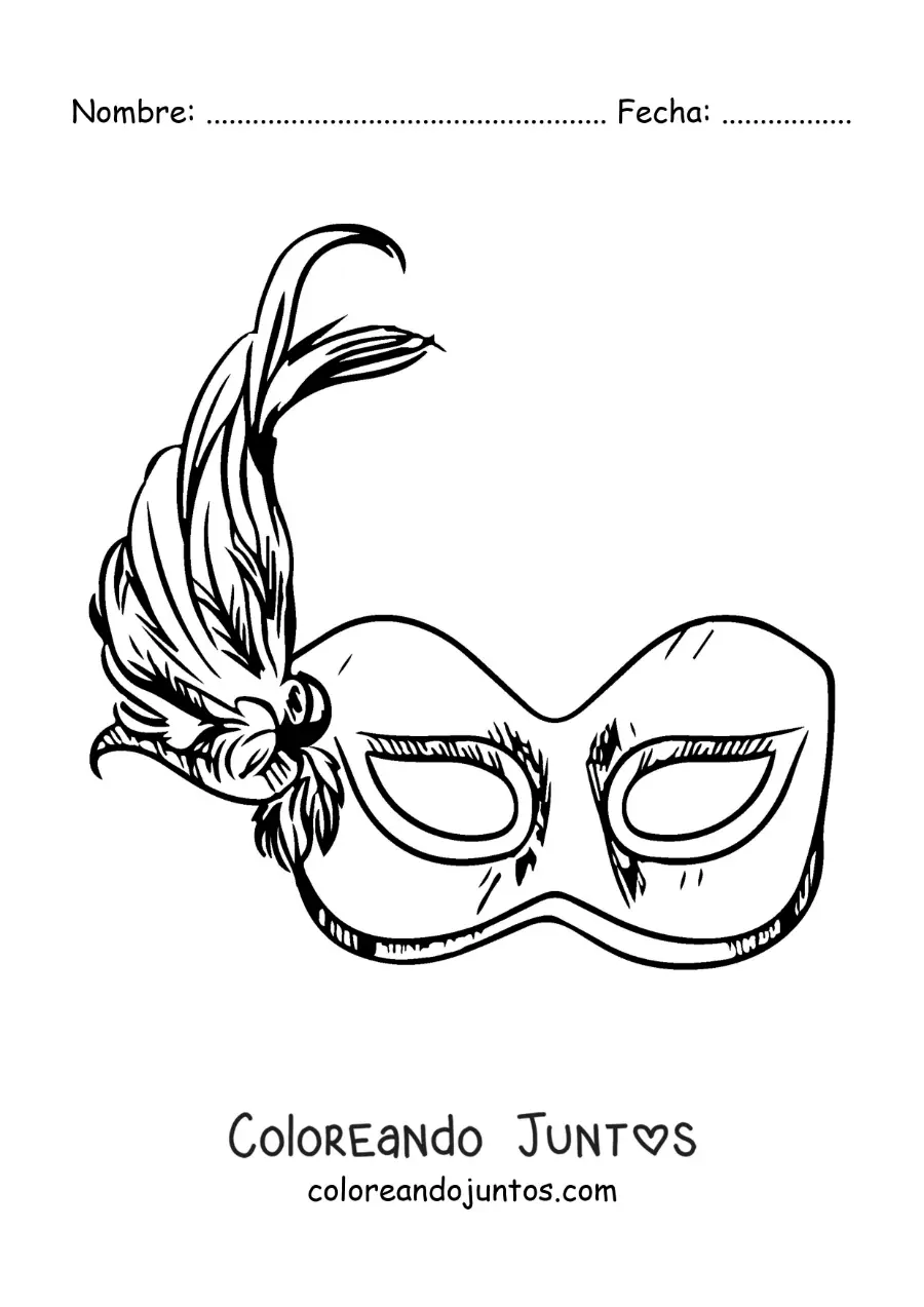 Imagen para colorear de máscara de carnaval con plumas