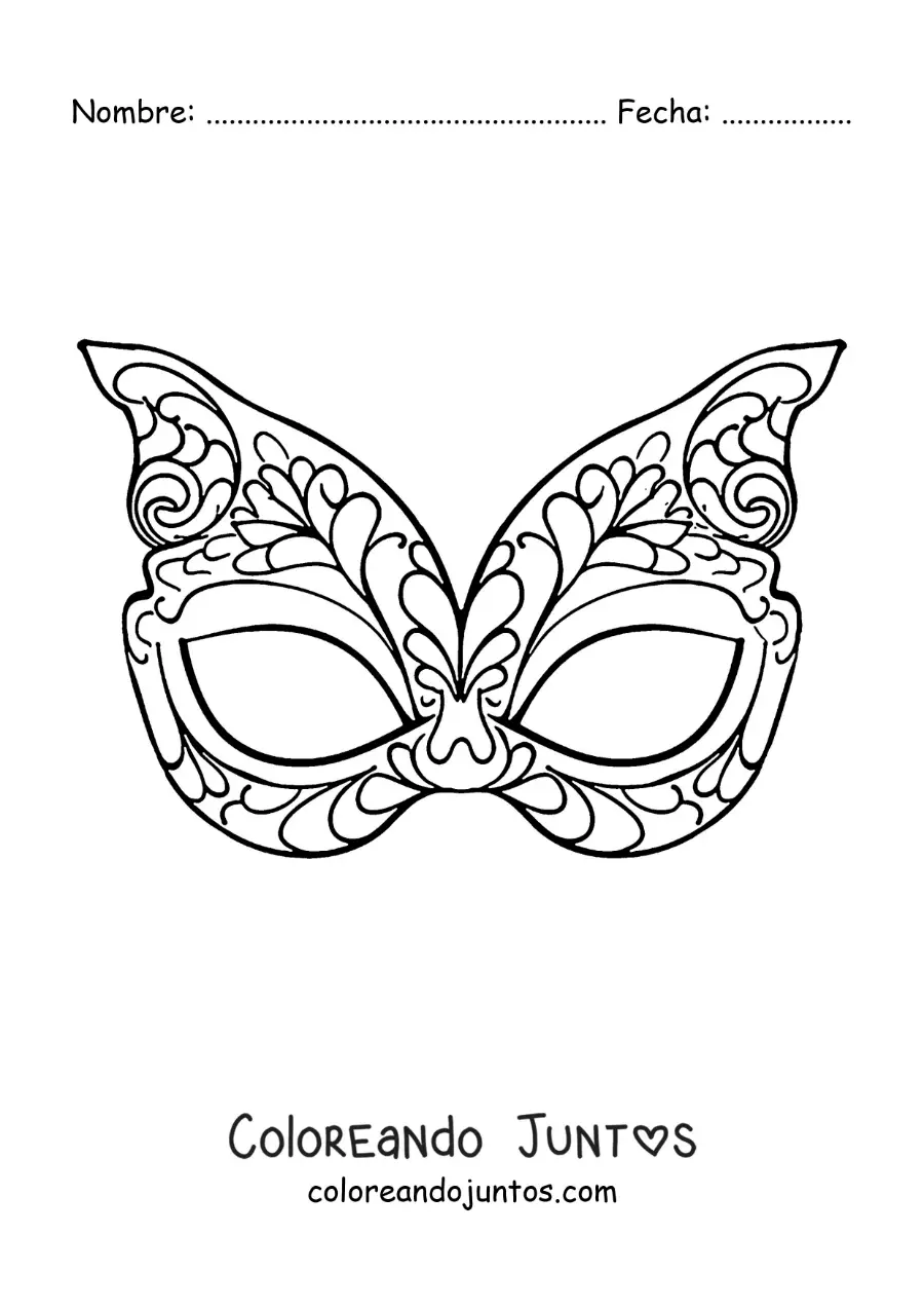 Imagen para colorear de antifaz de mariposa para niñas
