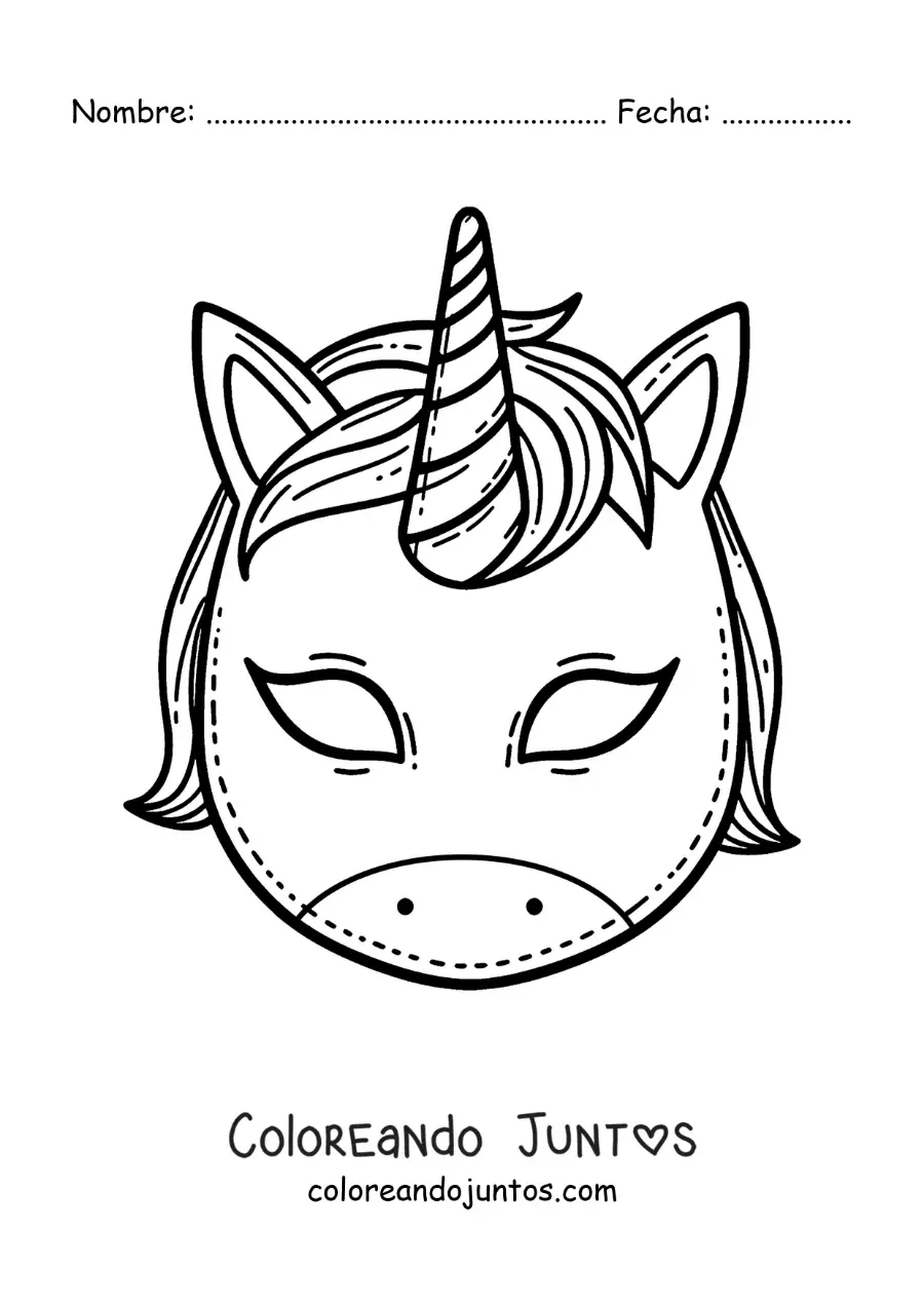 Imagen para colorear de máscara de unicornio