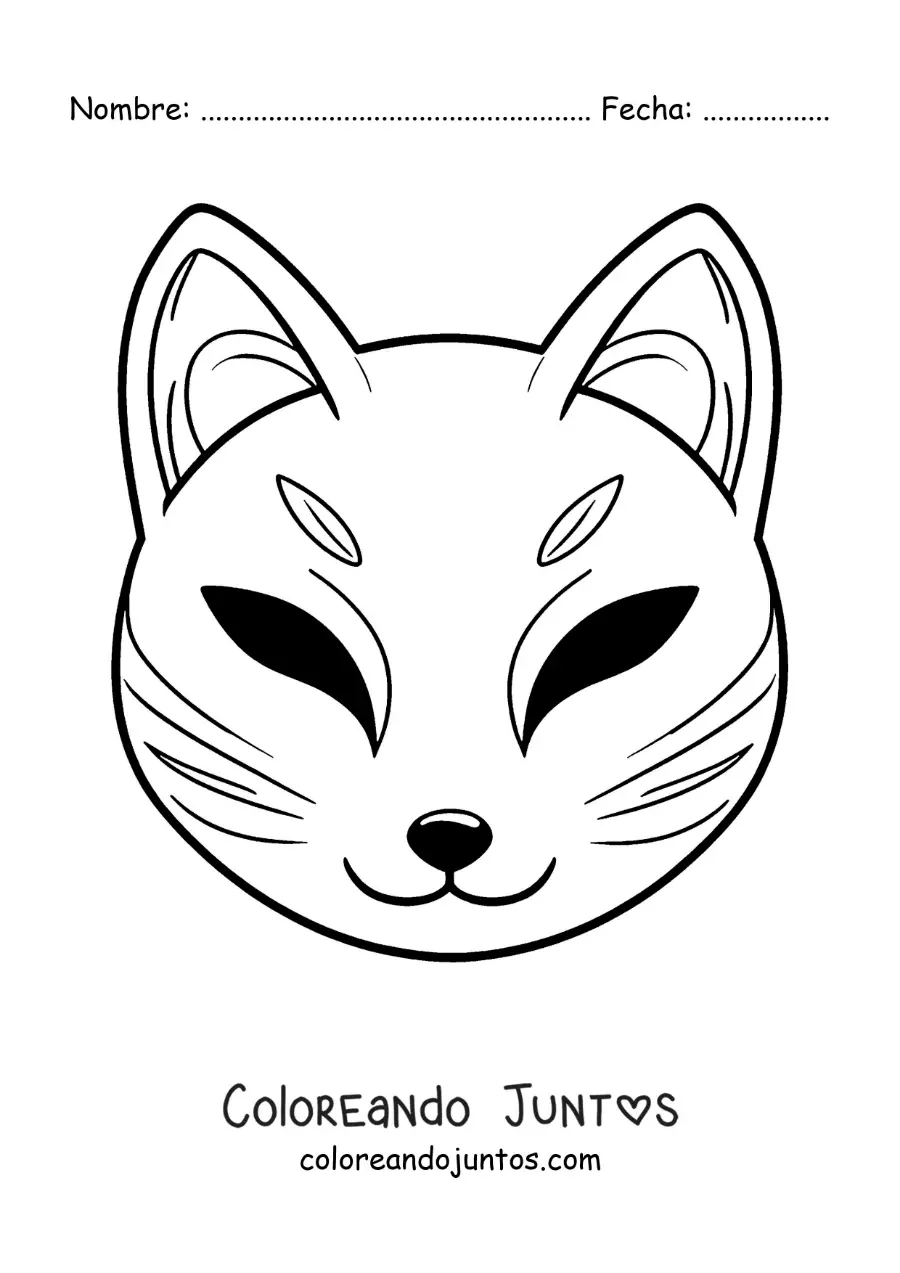Imagen para colorear de máscara japonesa de Kitsune para niños