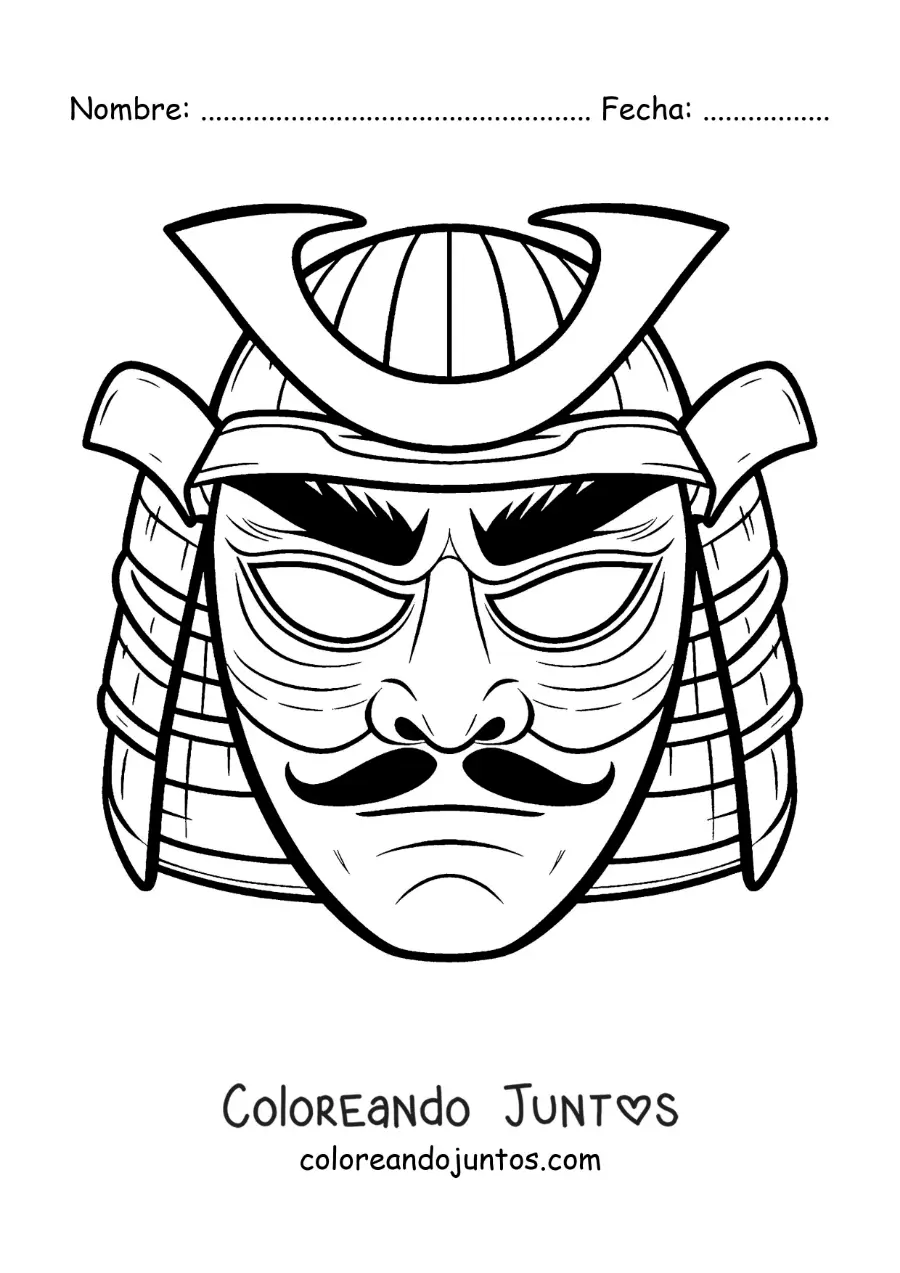 Imagen para colorear de máscara de samurai