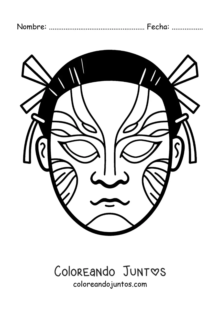Imagen para colorear de máscara japonesa Kabuki