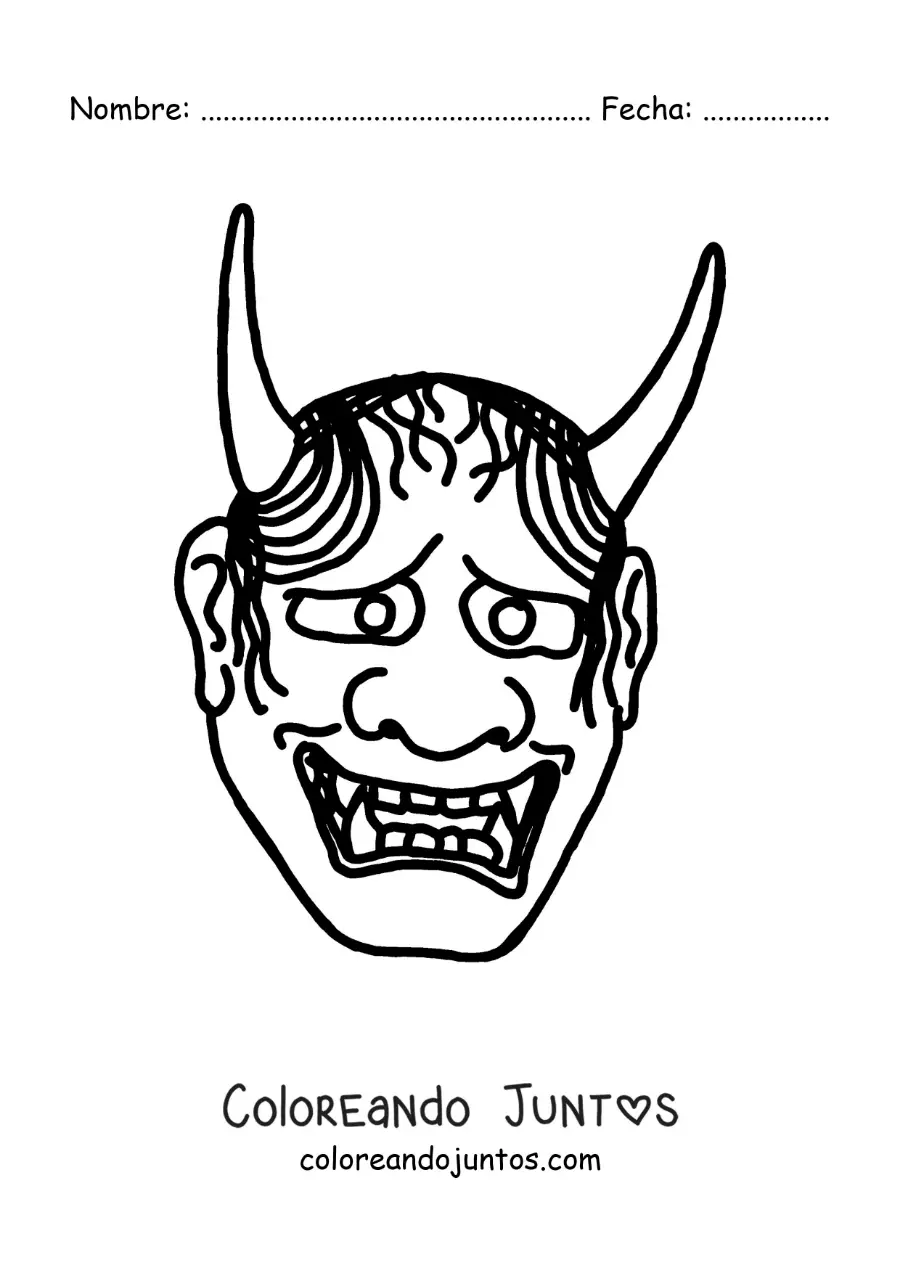 Imagen para colorear de máscara japonesa Hannya animada