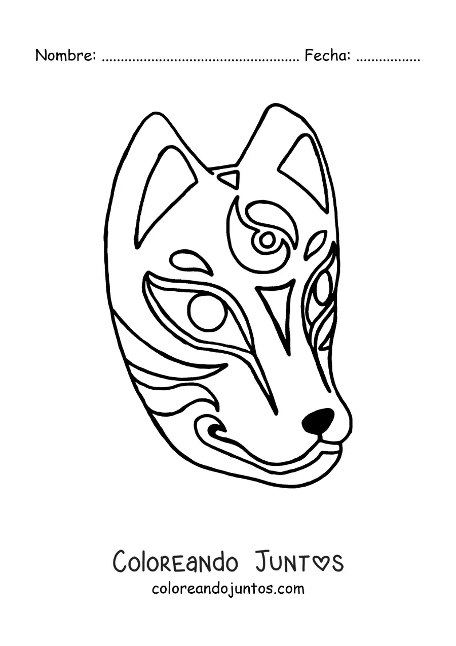 Imagen para colorear de máscara japonesa de zorro