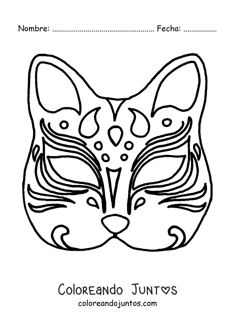 Imagen para colorear de antifaz japonés de gato