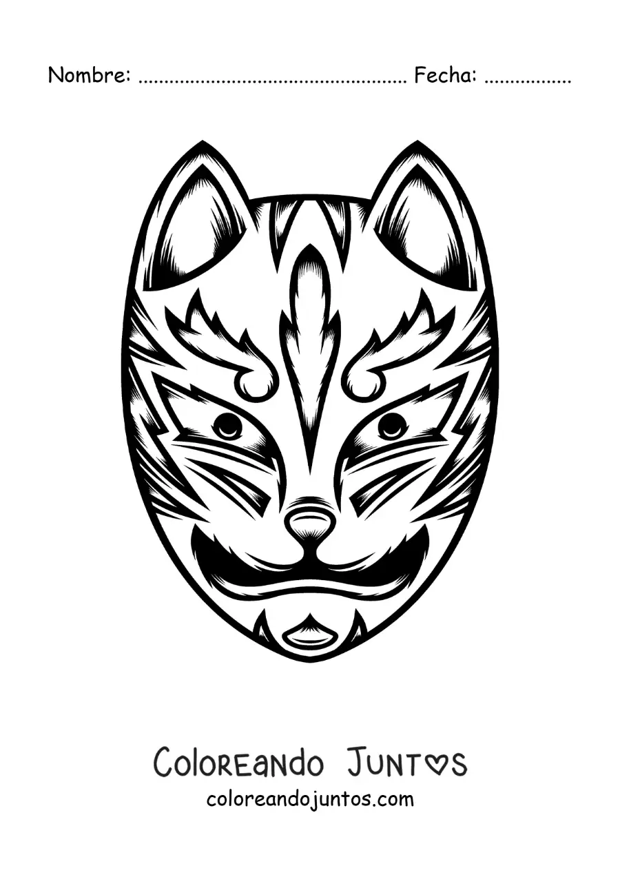 Imagen para colorear de máscara japonesa de gato