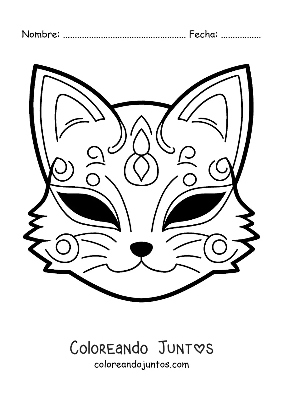 Imagen para colorear de máscara de Kitsune
